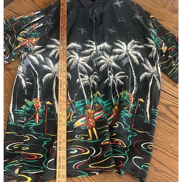 Vintage 90s Silk Hawaiian Black Hawaii Button Up Shirt - Silk Traders-Large - Picture 4 of 5